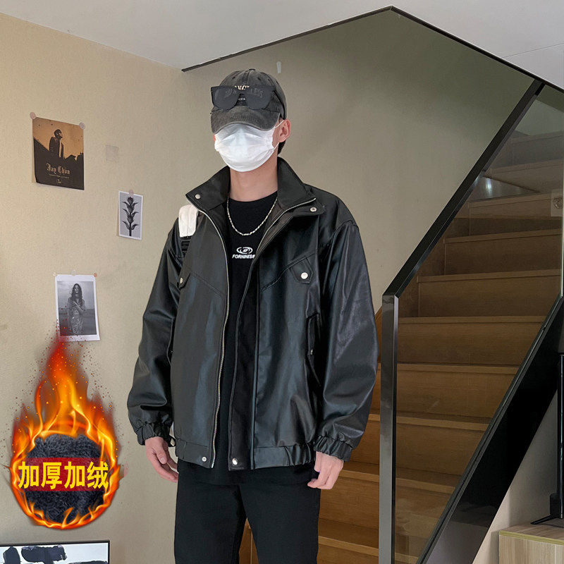 XZ413HW233-P100-2025秋装新款加绒机车PU时尚休闲潮流皮夹克外套,男装夹克,星座413（原星座105C）