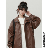 XZ413-HW233特批75-2025秋装新款机车PU时尚休闲中性风皮夹克外套，女装皮衣，星座413（原星座105C）