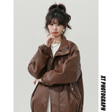 XZ413-HW233特批75-2025秋装新款机车PU时尚休闲中性风皮夹克外套，女装皮衣，星座413（原星座105C）