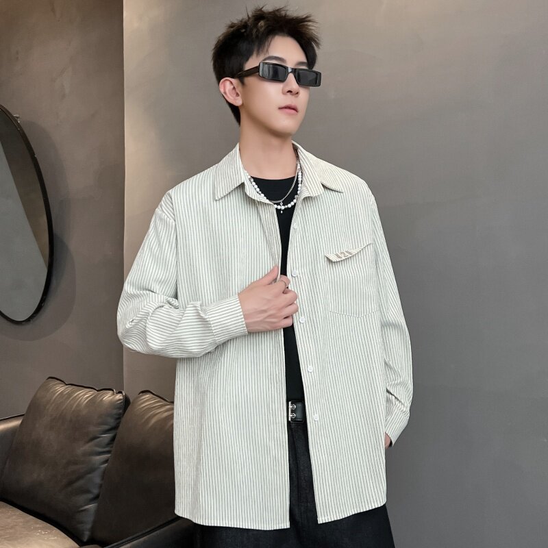 XZ413-HW160-P45-2025秋季长袖条纹男女青少年百搭休闲衬衫,男装衬衫,星座413（原星座105C）