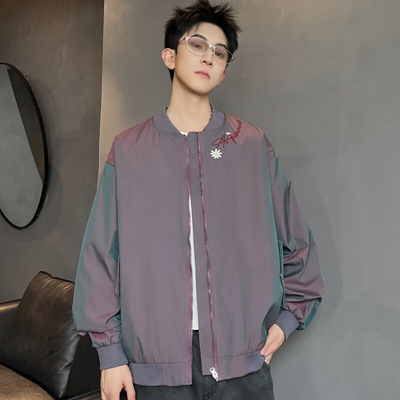 XZ413-HW153-P70-2025秋装新款渐变色绣花百搭青少年立领夹克外套,男装夹克,星座413（原星座105C）