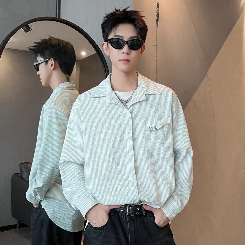 XZ413-HW160-P45-2025秋季长袖条纹男女青少年百搭休闲衬衫,男装衬衫,星座413（原星座105C）