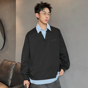 XZ413HT109J特批35-2025夏季新款休闲百搭时尚配色假两件长袖卫衣，男装卫衣，星座413（原星座105C）