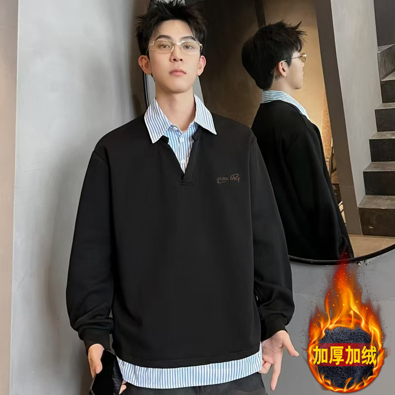 XZ413-HT109加绒特批45-秋冬加绒休闲百搭时尚配色假两件长袖卫衣，男装卫衣，星座413（原星座105C）