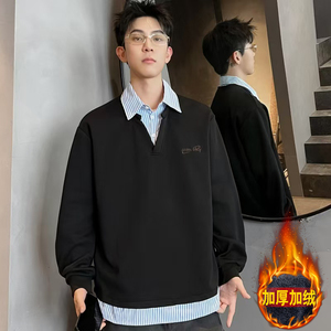 XZ413-HT109加绒特批45-秋冬加绒休闲百搭时尚配色假两件长袖卫衣，男装卫衣，星座413（原星座105C）