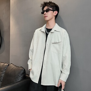 XZ413-HW160-P45-2025秋季长袖条纹男女青少年百搭休闲衬衫图片