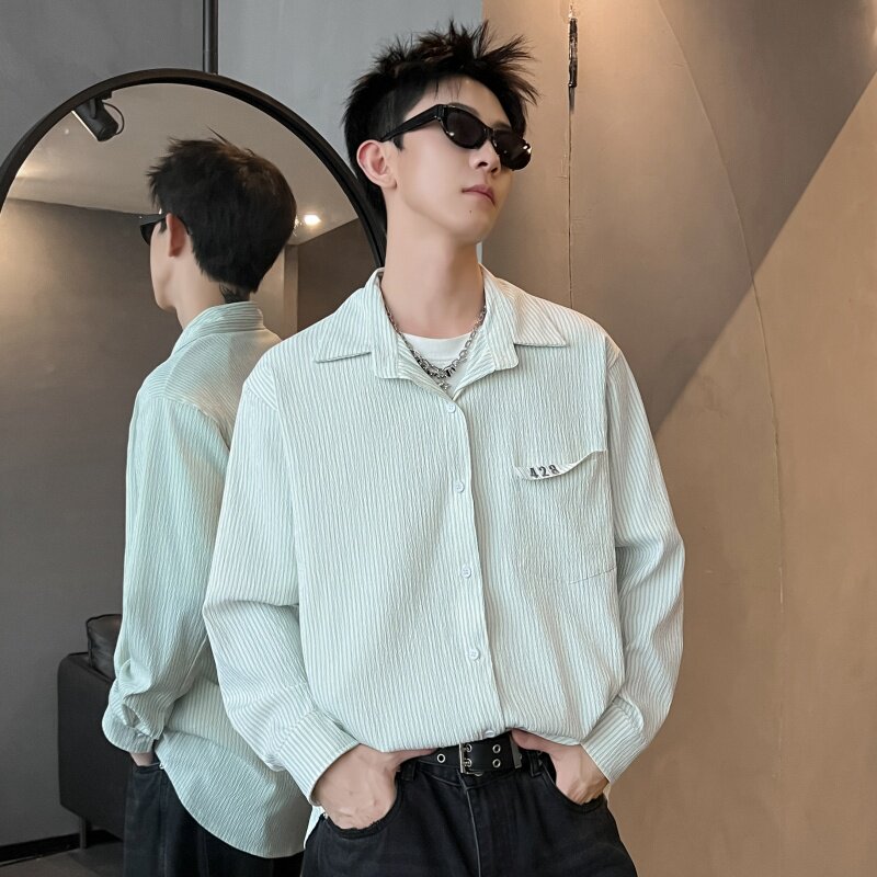 XZ413-HW160-P40-2026春季长袖条纹男女青少年百搭休闲衬衫,男装衬衫,星座413（原星座105C）