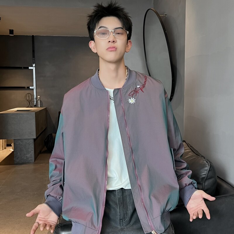 XZ413-HW153-P70-2025秋装新款渐变色绣花百搭青少年立领夹克外套,男装夹克,星座413（原星座105C）