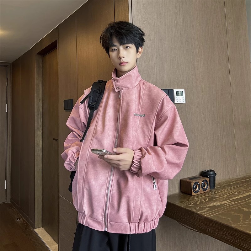 XZ413-HW504-P60-清货价卖完为止扎染PU美式复古休闲百搭夹克外套，男装夹克，星座413（原星座105C）