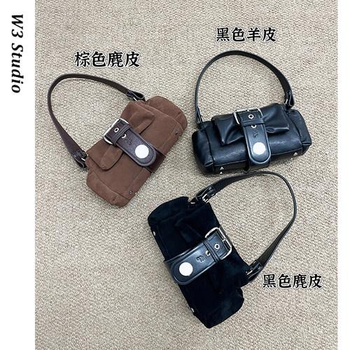 秋冬土星褶皱皮带扣麂皮腋下包