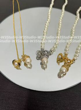 W3Studio松果土星珍珠项链Lucille榛果镶钻吊坠小众锁骨链饰品女