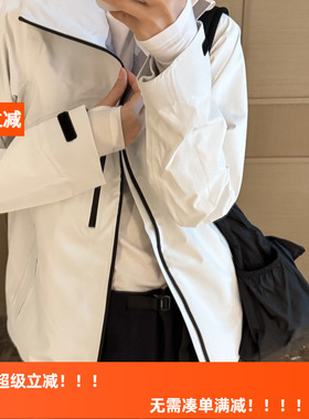 HLY春秋新款防风防水登山冲锋衣男女同款拉链抽绳上衣连帽短外套