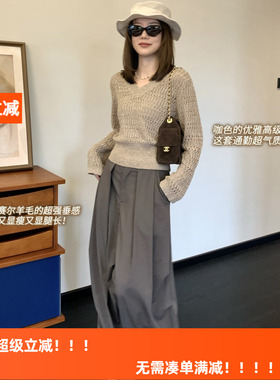 HLY春新款bi入雅痞伞兵显瘦阔腿西装裤 宽松百搭慵懒通勤拖地长裤