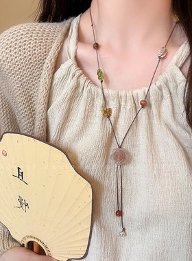 新中式冰透山茶花细项链女清冷感禅意长款流苏气质锁骨链小众独特