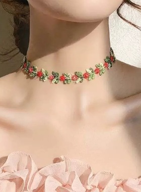 日韩森系项链甜美刺绣花朵颈带项圈超仙气雏菊Choker颈链锁骨链女