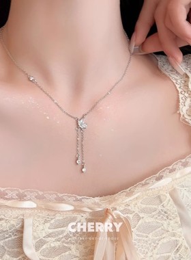 蝶之舞精致水晶小蝴蝶吊坠流苏细项链女轻奢高级感颈链温柔锁骨链