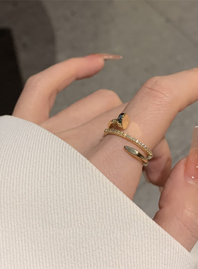 超闪轻奢微镶满钻多层钉子戒指女韩国ins潮高级感冷淡风开口戒子