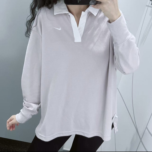 Nike/耐克 女子薄款舒适透气休闲运动翻领长袖套头上衣FB8721-019