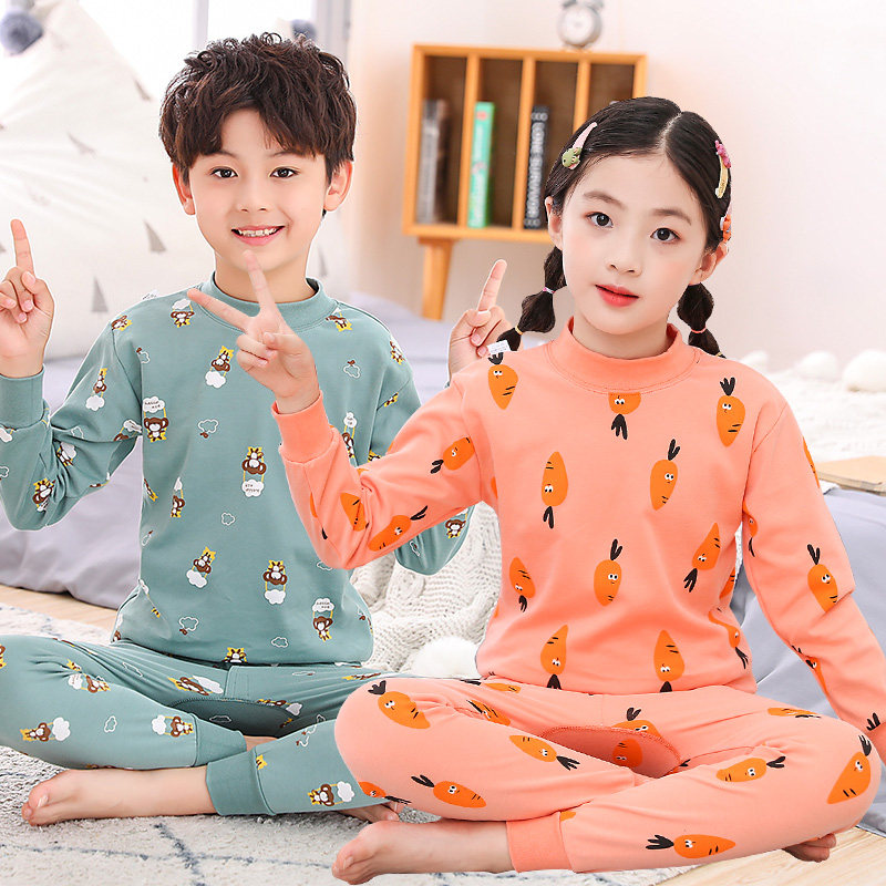 男女中大童贴身睡衣儿童纯棉内衣套装小孩精梳棉高领棉毛衫棉毛裤
