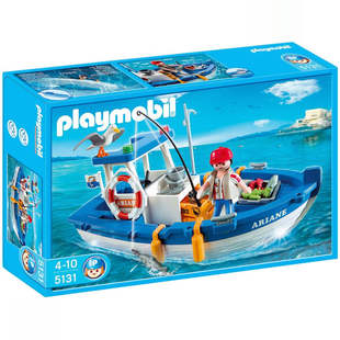 playmobil摩比世界5131渔夫与船钓鱼5159水下马达情景玩具人偶