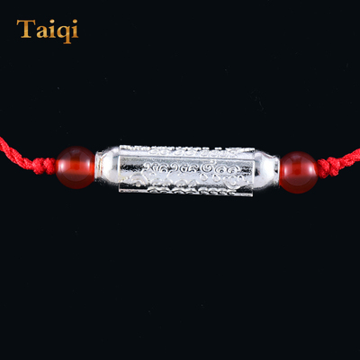 泰国阿赞白矿纯银符管佛牌手链