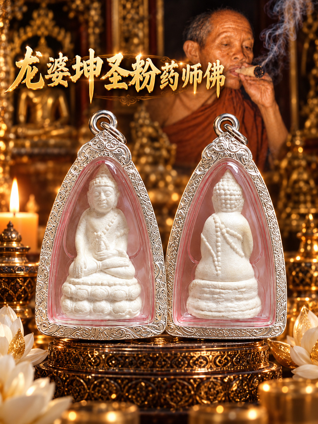 泰国佛牌正品2535圣粉药师佛带权威鉴定卡送链子包邮男女情侣款