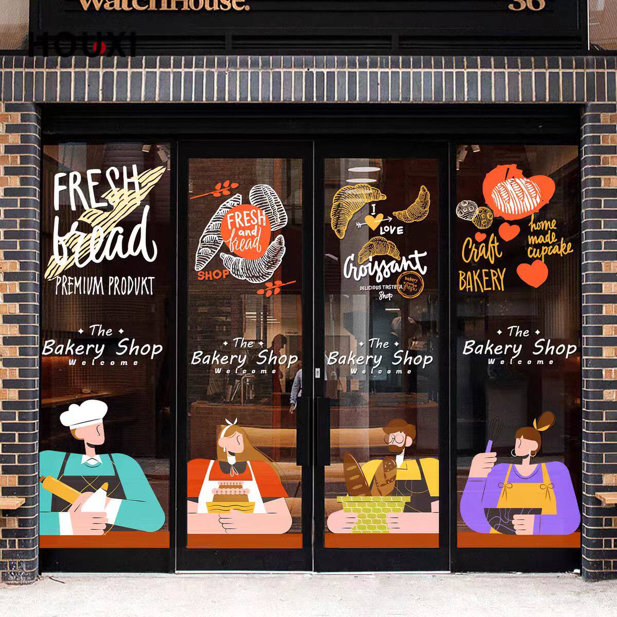 创意面包玻璃贴纸氛围装饰烘焙坊甜品店餐厅贴画静电无胶双面彩色