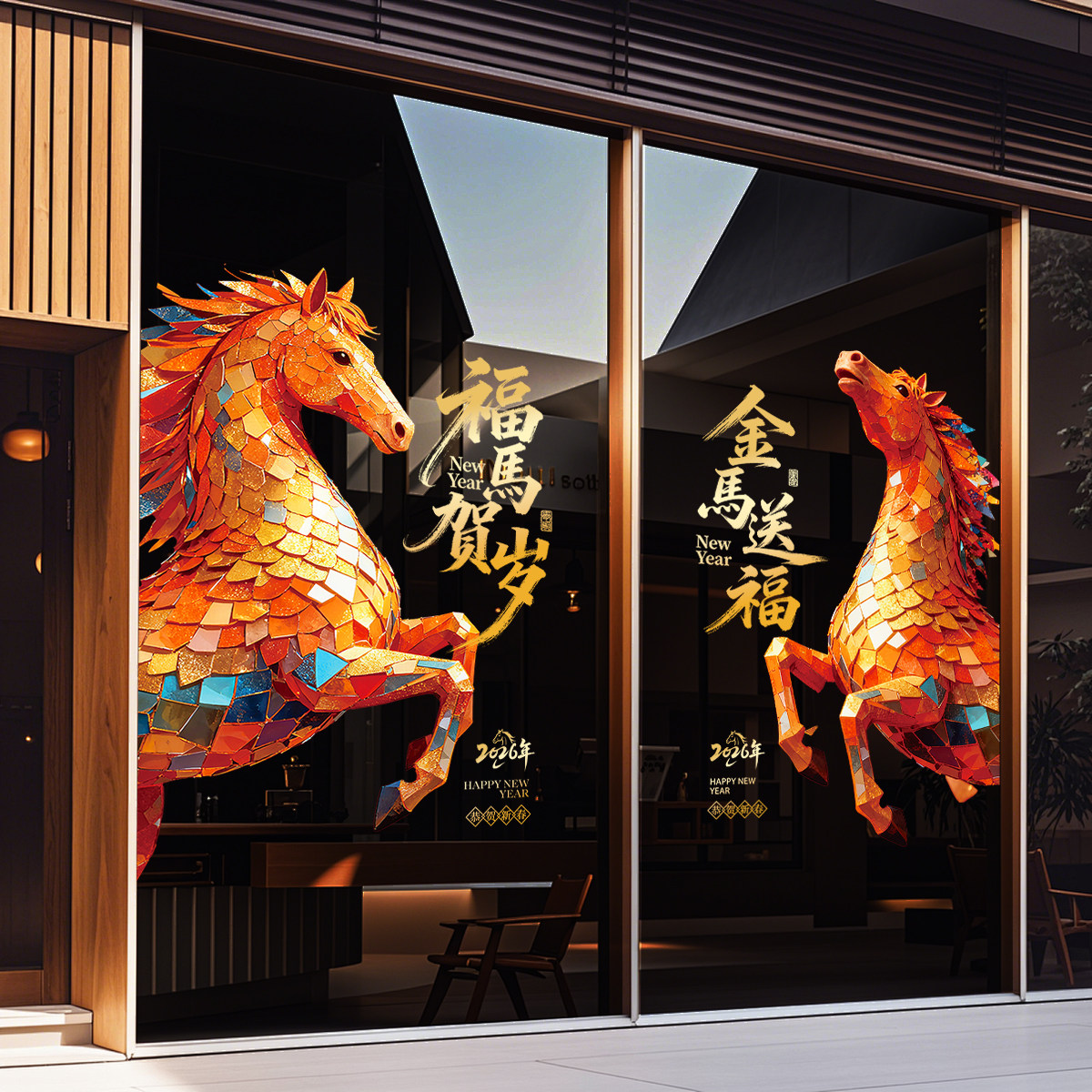 2026新年装饰玻璃贴马年创意窗花贴布置店铺橱窗静电门贴春节贴纸,家居饰品,软装墙贴,淘宝优惠券,粉丝福利购,淘宝优惠卷