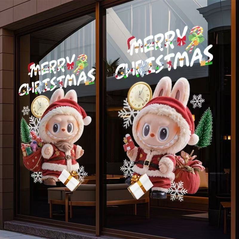 圣诞节静电贴装饰品圣诞拉布布窗户橱窗贴玻璃门贴纸场景氛围布置