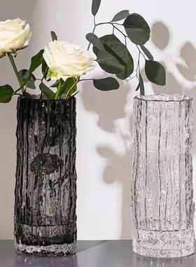 【25高】大号花瓶冰川设计感玻璃花瓶轻奢高级摆件客厅水养富贵竹