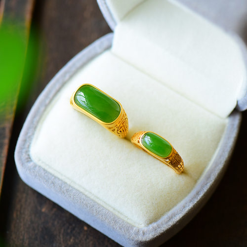 复古风情侣碧玉银戒指新品特价