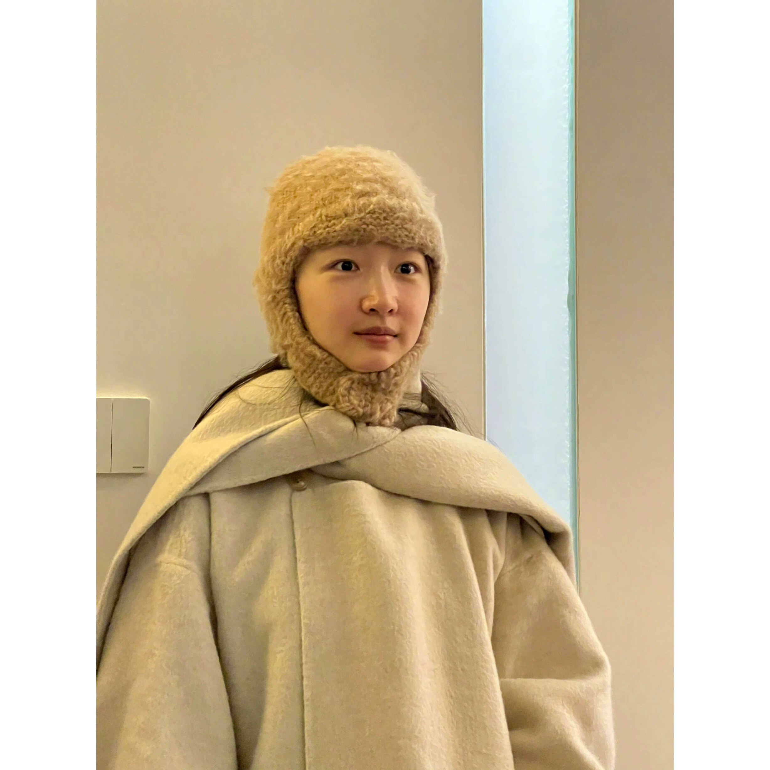 周冬雨微博同款手工编织毛线帽子秋冬季保暖护耳针织围脖帽子一体