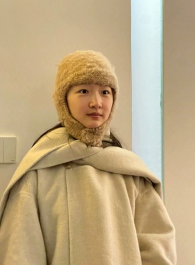 周冬雨微博同款手工编织毛线帽子秋冬季保暖护耳针织围脖帽子一体