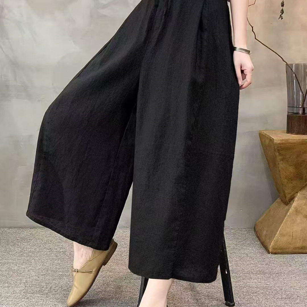 26年夏款休闲裤女纯亚麻阔腿韩版裤子八分裤女宽松新款慵懒风裤子