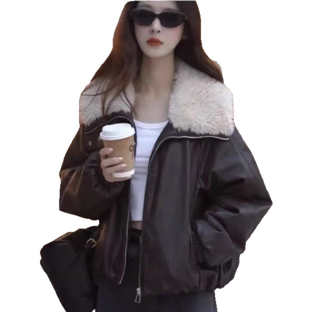 2025新款皮衣外套女加棉加厚秋冬季韩版宽松显瘦休闲保暖机车服潮