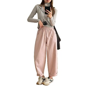 新款 女弹力洗水棉显瘦小脚裤 学院风裤 子哈伦裤 26年春款 韩版 休闲裤