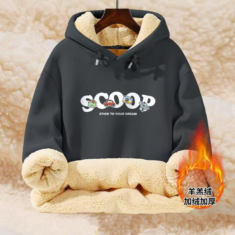 重磅羊羔绒连帽卫衣男冬季保暖抗