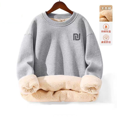 羊羔绒圆领卫衣男帅气冬季加绒加