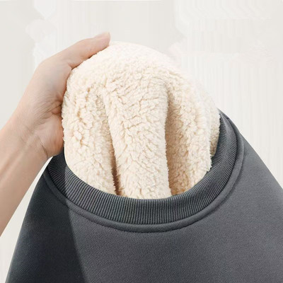 羊羔绒圆领卫衣男冬季新款加厚加