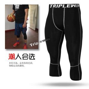 打底男夏 排汗速干运动健身篮球足球紧身防护铲球七分裤 多色包邮