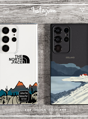 适用于三星S25ultra手机壳S23+透明防摔冰岛黑色磨砂情侣A56男女个性创意可爱潮牌网红ins风景S24PLUS