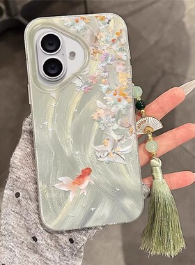 适用于苹果17手机壳16promax羽纱14plus可爱13pro卡通防摔11新款华为pura70小米15荣耀mate70吊坠IMD流苏锦鲤