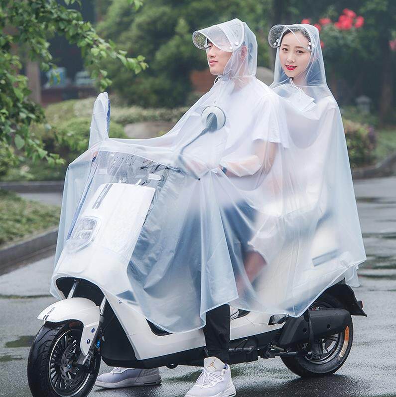 母子儿童2人双头遮脚摩托车雨衣