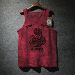 夏季 外贸尾货余货100%纯棉美式 街头扎染印花背心男宽松圆领无袖