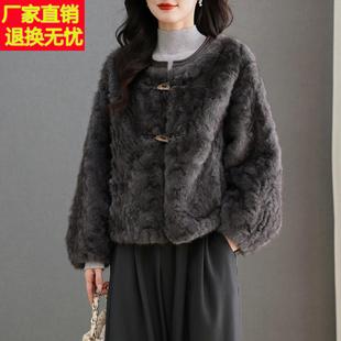 水貂绒皮草大衣外套女开衫圆领短款高腰小个子卡腰2025新款秋冬装