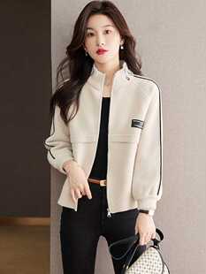 呢子上衣立领棒球服开衫 双面羊绒外套女短款 毛呢大衣秋冬2022新款