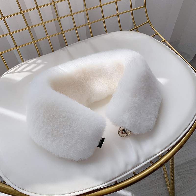 韩版仿兔毛围脖毛领子暗扣对扣围巾纯色加厚保暖仿皮草围脖秋冬女