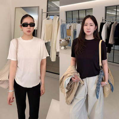 widelia陈魅儿2026春季新款 韩系净版圆领修身中袖显瘦百搭T恤女