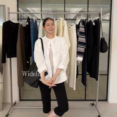 widelia陈魅儿2026春季新款 设计感宽松圆领百搭白色长袖衬衫上衣