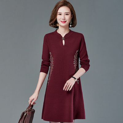 妈妈秋冬毛衣连衣裙旗袍打底衫